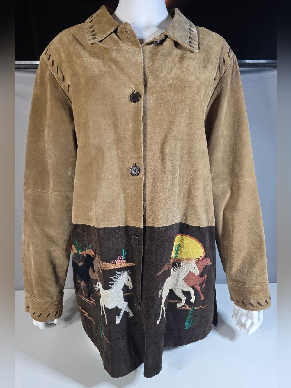 Vintage Quacker Factory "Wild Horses" Western Stampede Suede Leather Jacket XL